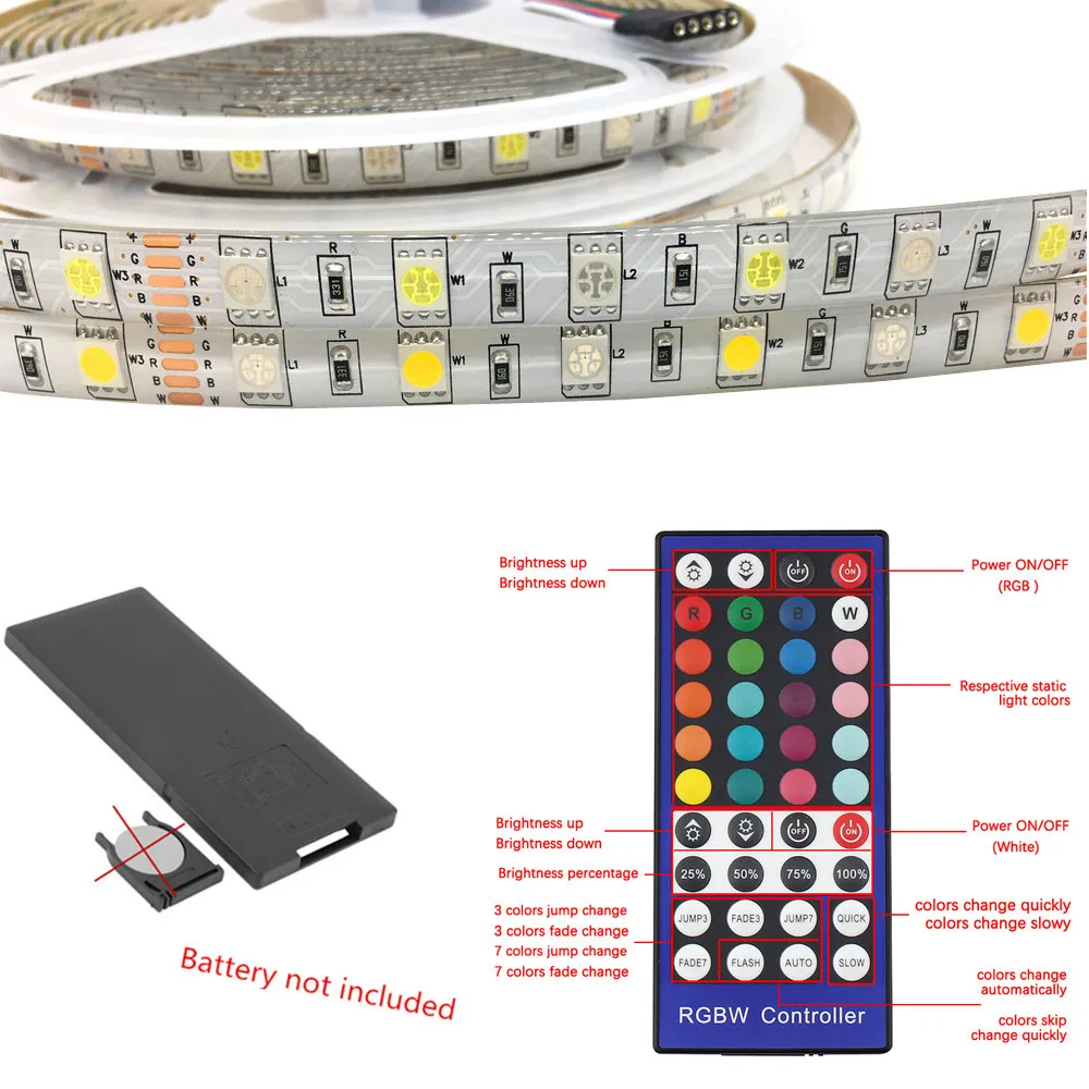 SMD 5050 RGBW RGBWW LED Strip Light 5M 60Leds/m DC12V Tape Ribbon Diode Flexible Waterproof 40keys Remote Controller Adapter set