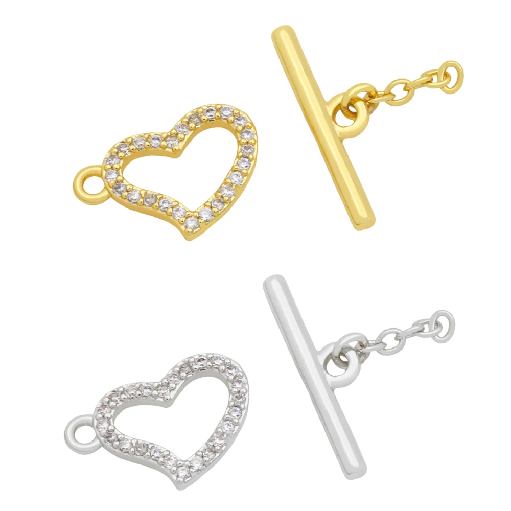 OCESRIO Trendy Mini Heart Toggle Clasps for Jewelry Making Genuine Gold Plated Copper OT Bracelet Connectors Findings cnta062