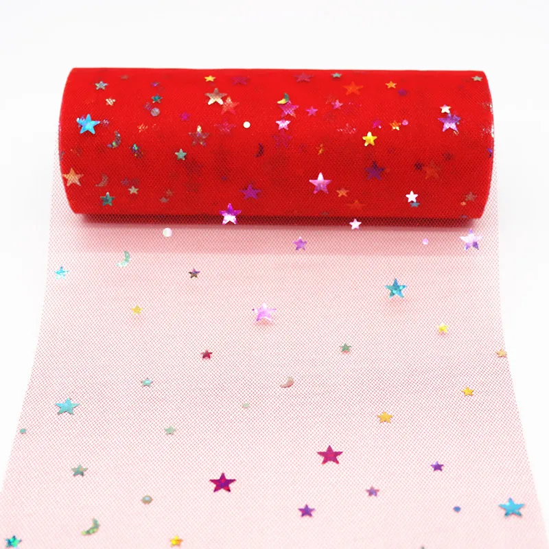 10 ياردة/لفة 6 "15 سنتيمتر قوس قزح StarMoon تول لفة الأورجانزا توتو النسيج استحمام الطفل لوازم الحفلات DIY فيونكات شعر المواد اليدوية