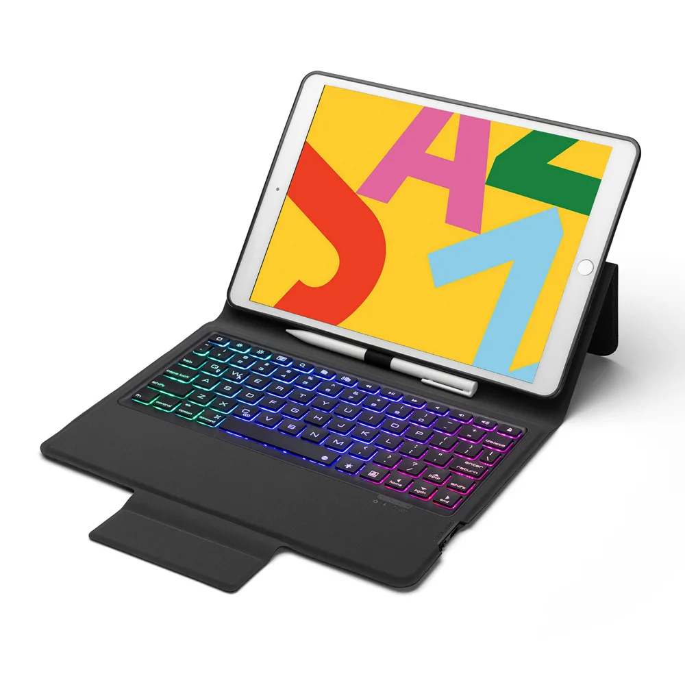 

Slim Smart 7 Colors LED Backlit Wireless Bluetooth Keyboard Case Stand Cover With Pencil Holder For New iPad 10.2 7th Gen 2019