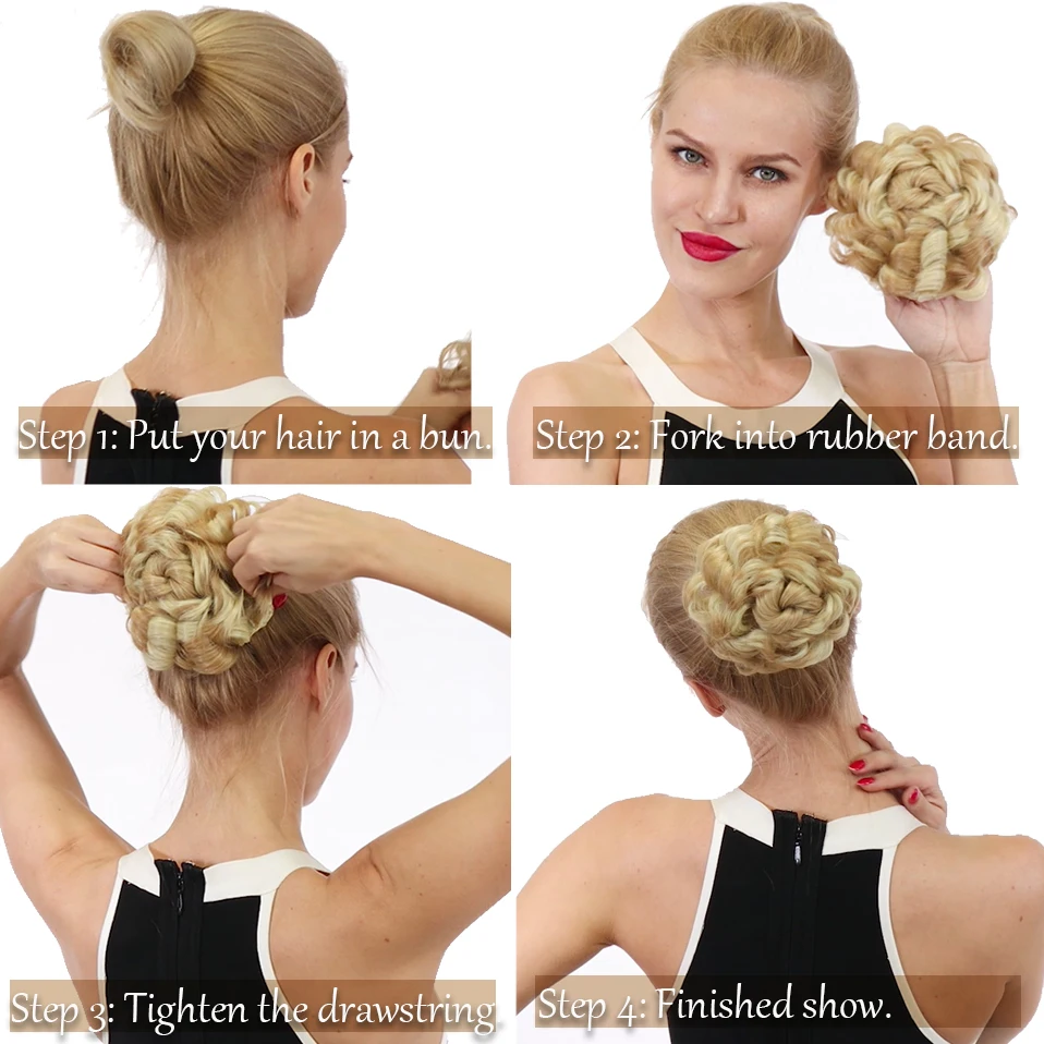 HAIRRO 55g syntetyczne kręcone włosy Big Bun sznurek klip w pączek Chignon do przedłużania włosów kobiety fałszywe Updo okładka Hairpiece