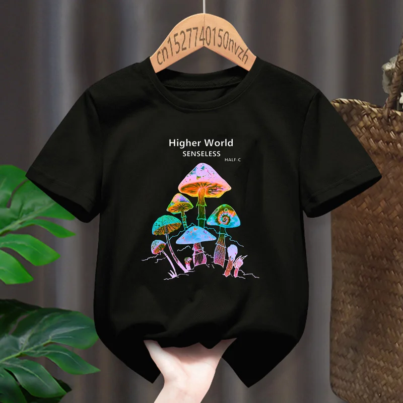 Higher World Senseless Funny Mushroom Women T-shirt Girl Black 90S Harajuku Y2K Kawaii T shirt Female Summer Clothes,Drop Ship