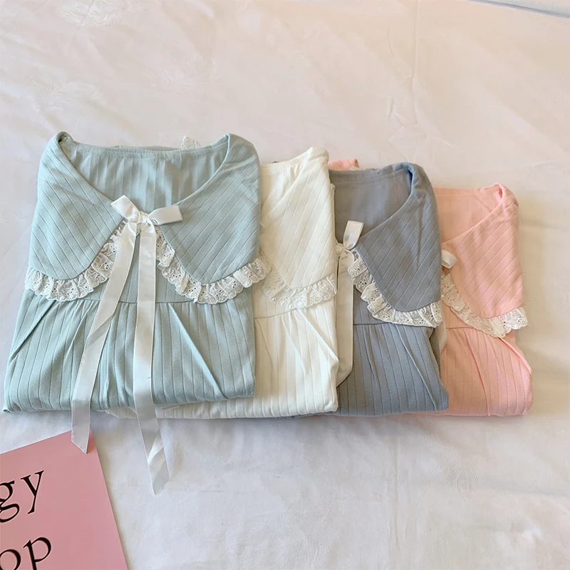 Nightgowns ผู้หญิง Tender Elegant ยอดนิยมแขนยาว Nightdress 6สีหลวม Ruffles โมเดิร์น Patchwork ชุดนอนนุ่ม