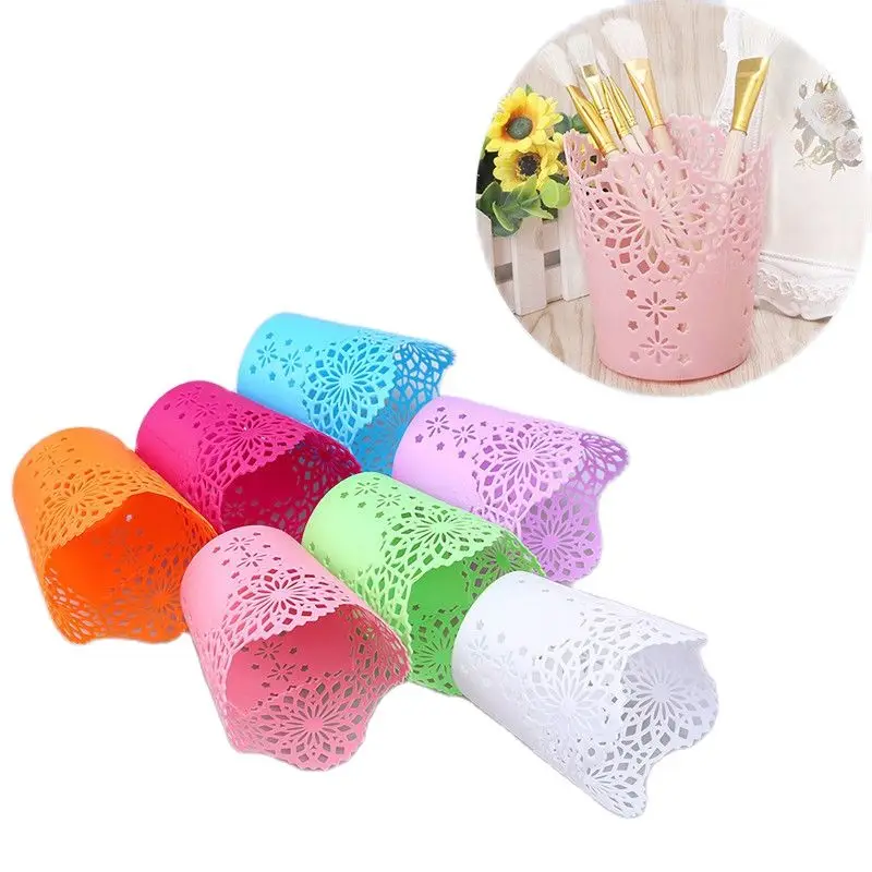 Lace Hollow Flower Brush Storage Makeup Brush Pen Pencil Pot Holder Container Desk Organizer Flower Vase Pot Gift Organiser