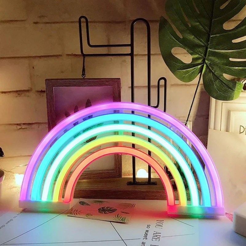 LED Neon Sign Lights Rainbow Light USB Battery Operated Wall Decor for Girls Kids Room Wedding Birthday Party Decoration