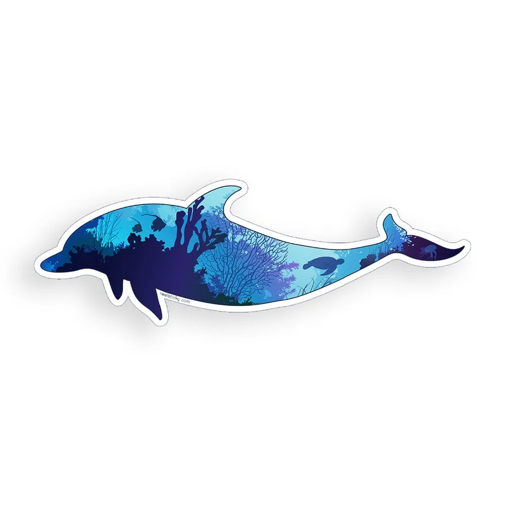 Dolphin Sticker Underwater Ocean Beach Scene Laptop Cup Cooler Car Window Decal