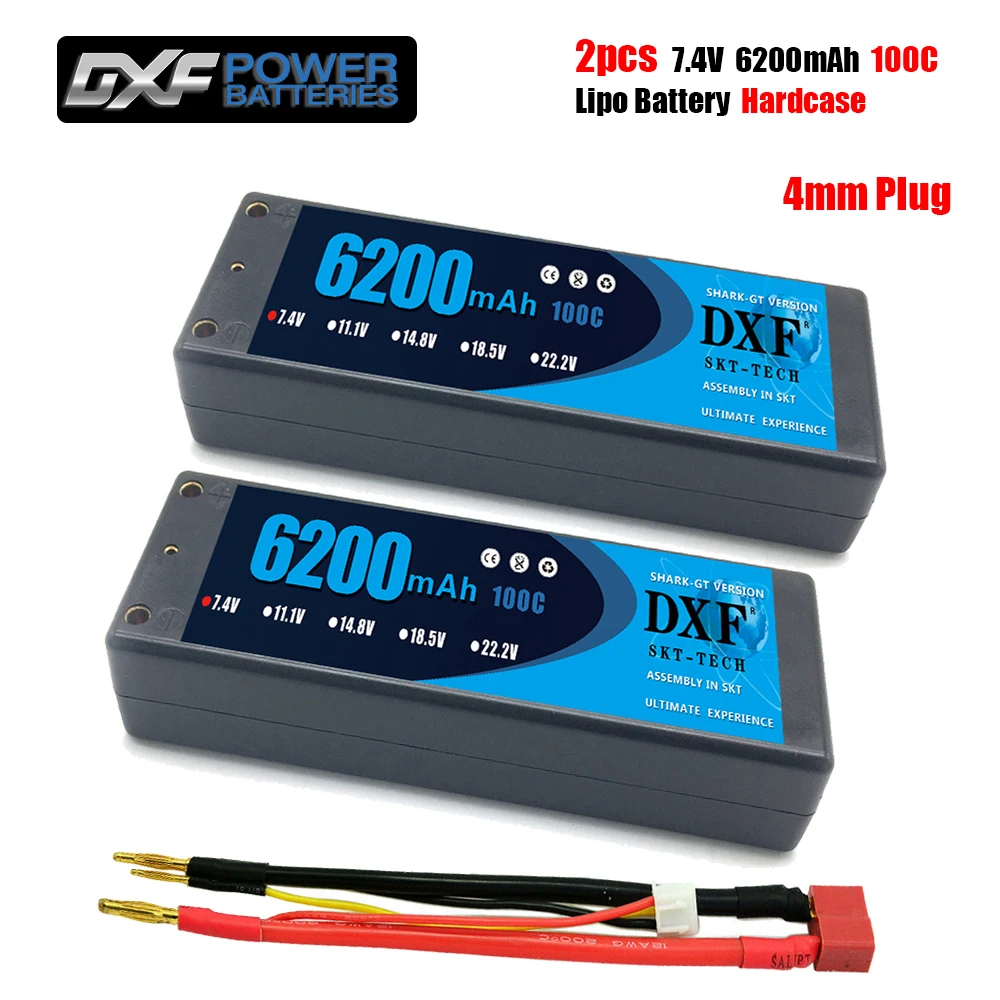 

DXF 6200mAh 4mm Lipo Battery 7.4V 100C/200C 2S LiPo RC Battery Deans XT60 EC5 for RC Evader BX Car Truck Truggy Buggy Helicopter