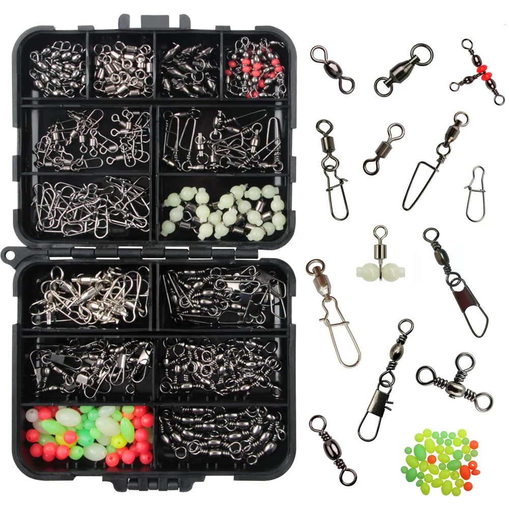 170Pcs/Box Fishing Swivels Kit With Ball Bearing Swivel Rolling Barrel Swivel Duo Lock Snap Fishing Line Connector For Bass