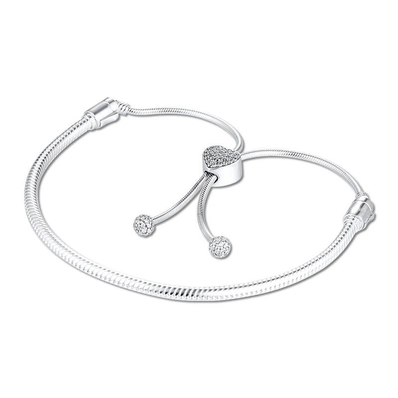 

CKK Bracelet Pave Heart Slider Bracelets Women Pulseira Feminina Masculina Pulseras Mujer Silver 925 Sterling jewelry