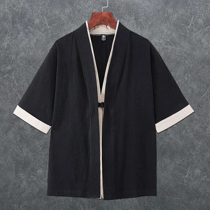 Chinese Style Linen Men Kimono Cardigan Traditional Yukata Japanese Samurai Clothing Casual Beach Thin Asian Clothes 3XL 4XL 5XL