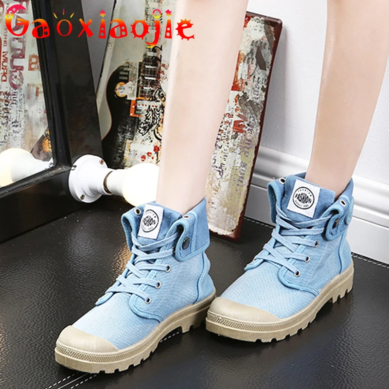 2020 casual canvas shoes women wear non-slip Rubber sole breathable high-top outdoor sports shoes Lace-Up ladies tooling shoes