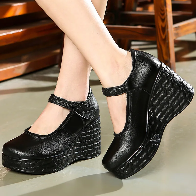 ZXRYXGS 2024 New Top Cowhide Leather Shoe Lightweight Platform Height-increasing Shoes Woman High Heel Shoes Wedges Trendy Shoes