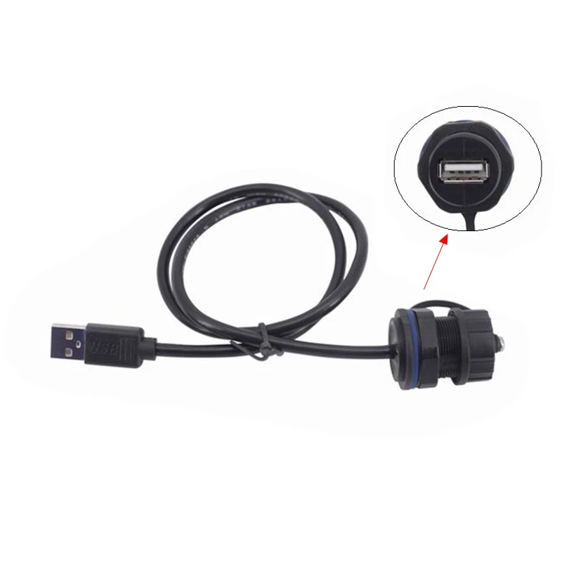 Adaptador de montaje de Panel de enchufe hembra USB M20, conector USB 2,0, resistente al agua, extensor de cable de extensión IP68 con tapa