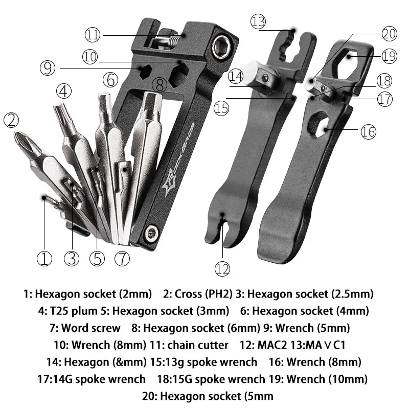 ROCKBROS set di strumenti per biciclette da montagna Kit di strumenti per la riparazione di biciclette per bici chiave a raggi esagonali strumento