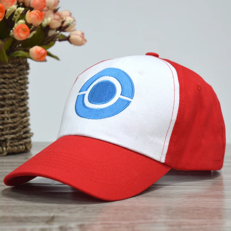 Anime Splicing Sun Hat Ash Ketchum Cosplay Unisex Embroidery Baseball Cap Pocket Snapback Adjustable Hats Prop