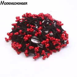 5Pcs/Set  Elastic Hair Bands Hair Ties Red beads For Girls kids Ponytail Holder Lovely heart Mickey Hair Rope Hair Accessories