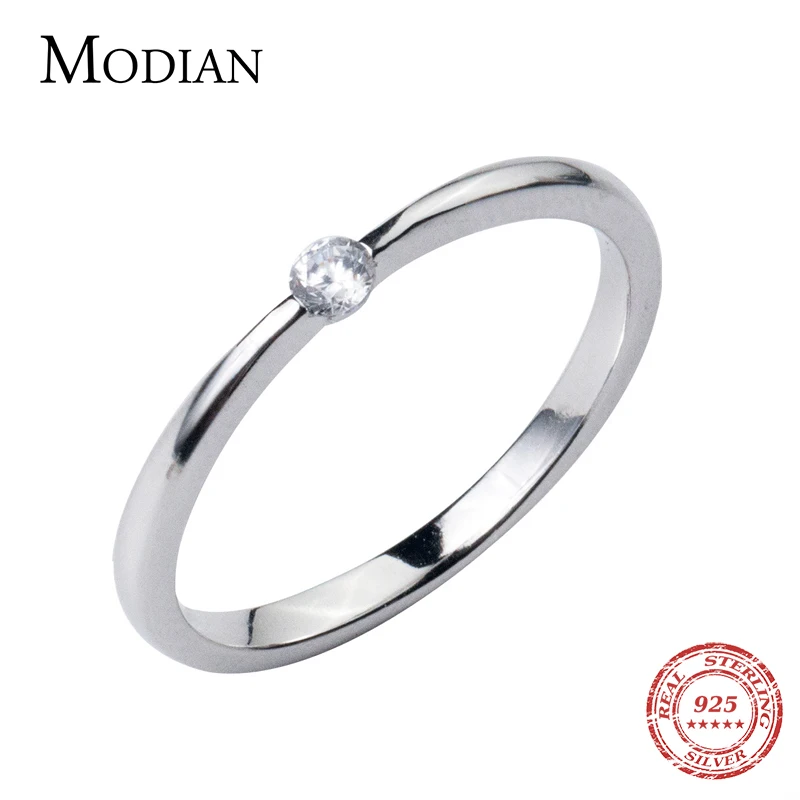 Modian Classic Tiny Shiny Zircon Stackable Slim Ring for Women Authentic 925 Sterling Silver Simple Ring Fine Jewelry 2020 New