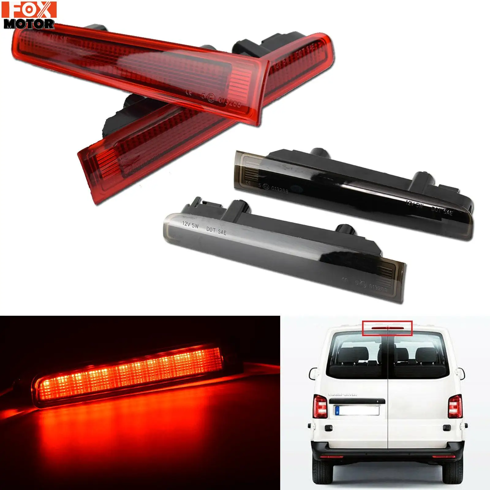 High Mount Stop Lamp Signal Warning Brake Light Third Rear Barn Door red smoked Lens For VW Transporter T5 T6 Caravelle Multivan