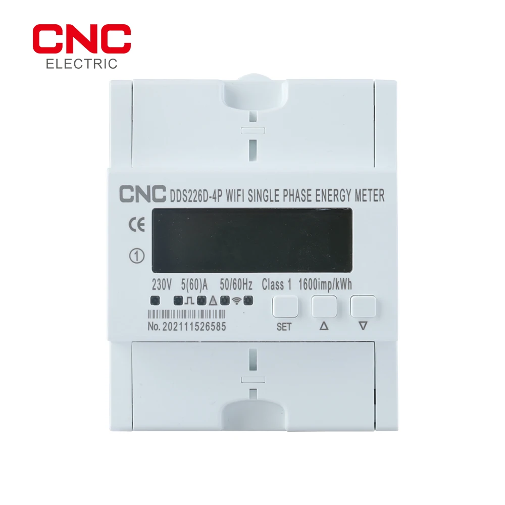 CNC DDS226D-4P RS485 Single Phase WIFI Smart Energy Meter Monitoring Circuit Breaker Timer with Voltage Current Protection