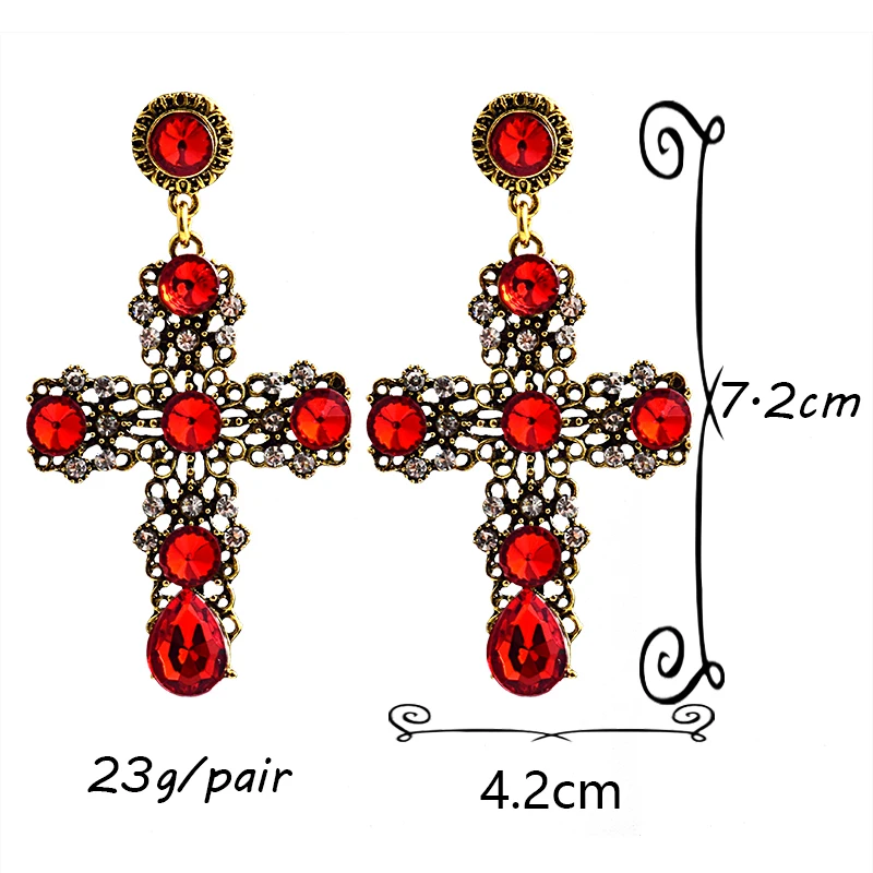 New Design Vintage Metal Crystal Long Cross Drop Earrings High-Quality Rhinestones Jewelry Accessories For Women Wholesale