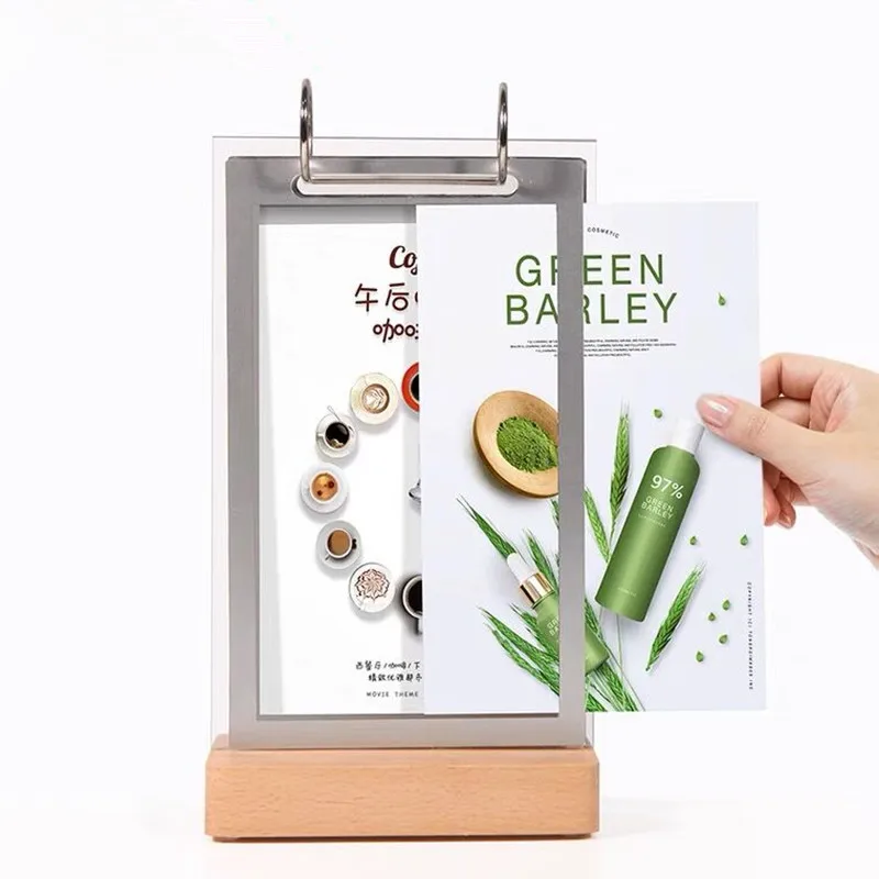 A4 210X297MM Wooden Acrylic Sign Holder Table Menu Paper Holder Display Stand Plastic 8.5x11 Picture Poster Frames