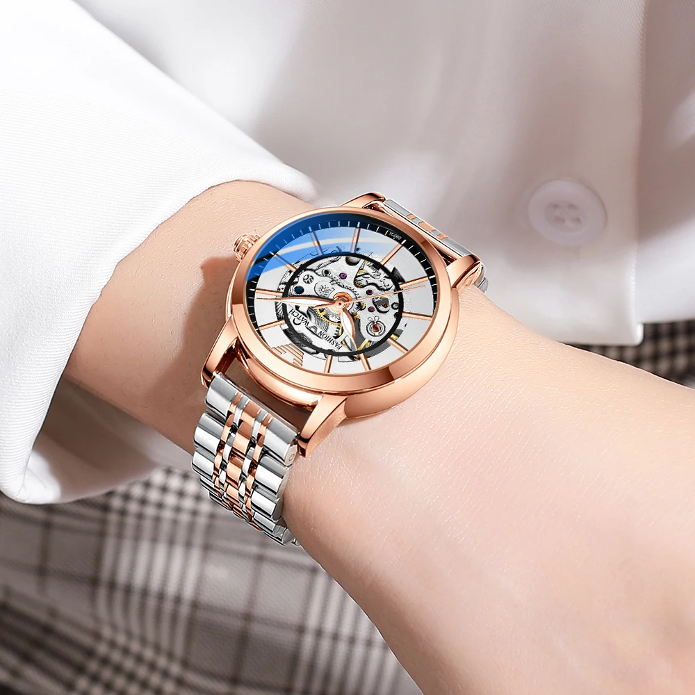 CHENXI New Luxury Women Mechanical Watches Top Brand Waterproof Automatic Watch Rose Gold Ladies  Skeleton Wrist Watches