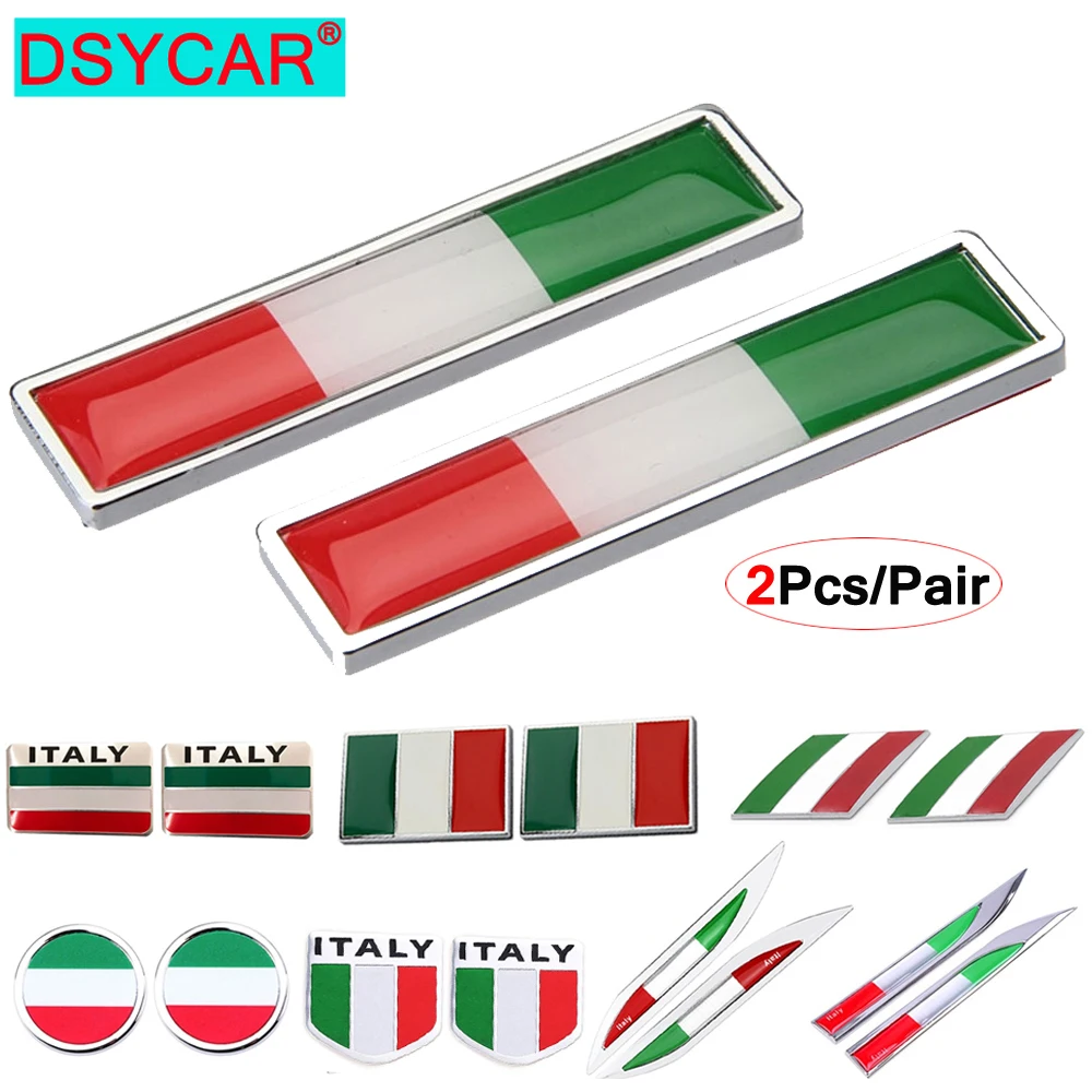 DSYCAR 2Pcs/Pair Car 3D Metal Italy Flag Emblem Badge Decals Sticker Car Exterior Accessories