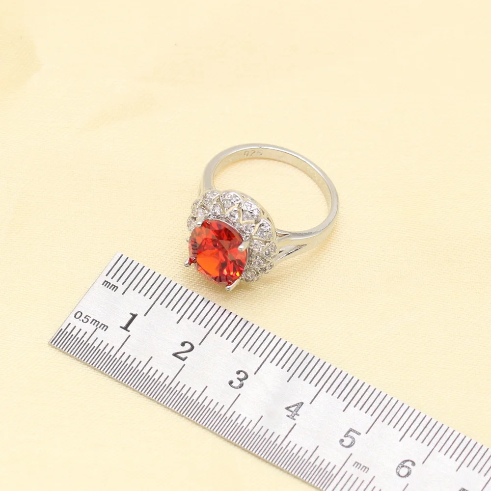 925 Sterling Silver Wedding Jewelry Sets For Women Red Stones Cubic Zirconia Bracelet Earrings Necklace Pendant Ring