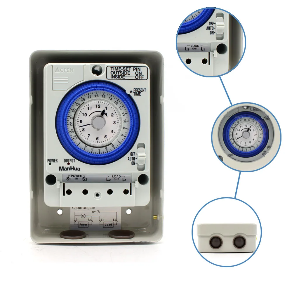 ManHua 100-240VAC 15A MT388 Work Outdoor Waterproof And Collision Proof Din Rail Mechanical Mounting Timer Switch