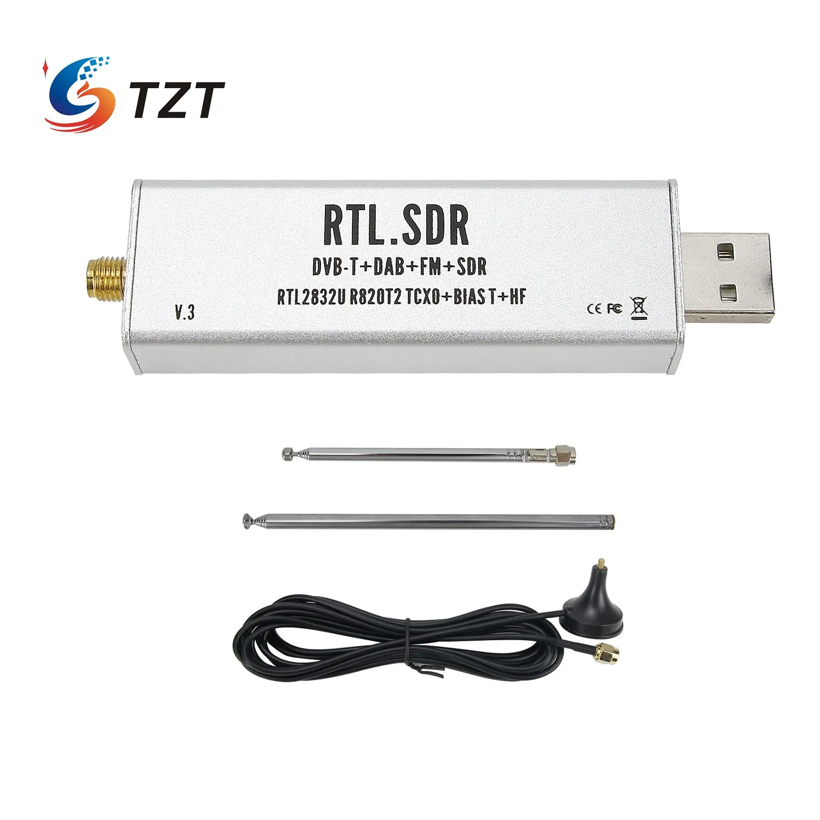 TZT 0.1MHz-1.7GHz TCXO Stable Full Band For RTL SDR Receiver Full Kit With Antenna Aviation Band ADSB