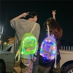 Jelly Women's Bag Water-Proof Lamp Led Luminous Transparent Backpack Electric Syllable Beach Plastic Couple Schoolbag