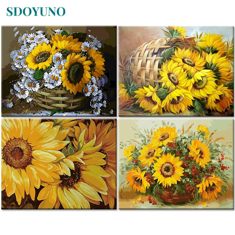 

SDOYUNO 60x75cm Frame DIY Painting By Numbers Kits Sunflowers Abstract Modern Home Wall Art Picture Flowers Paint By Numbers