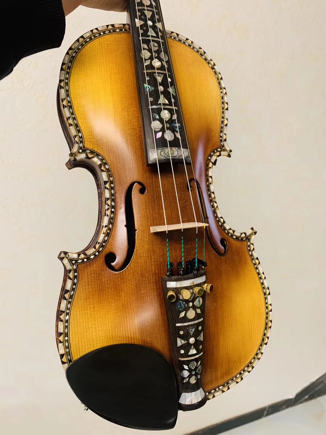 Fingerboard Carved inlaid shells Bird\'s Eye Maple！4/4 3/4 Stradivarius Violin violino Best Tone! bow case strings Aubert Bridge!