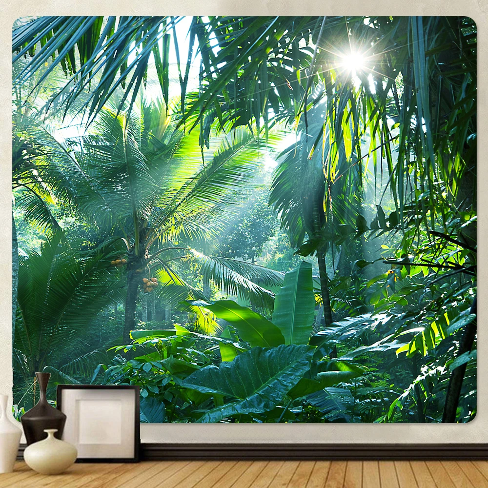 Forest Plants Leaves Psychedelic Scene Home Art Decor Tapestry Hippie Boho Decor Yoga Mat Mandala Room Decor Wall Hanging