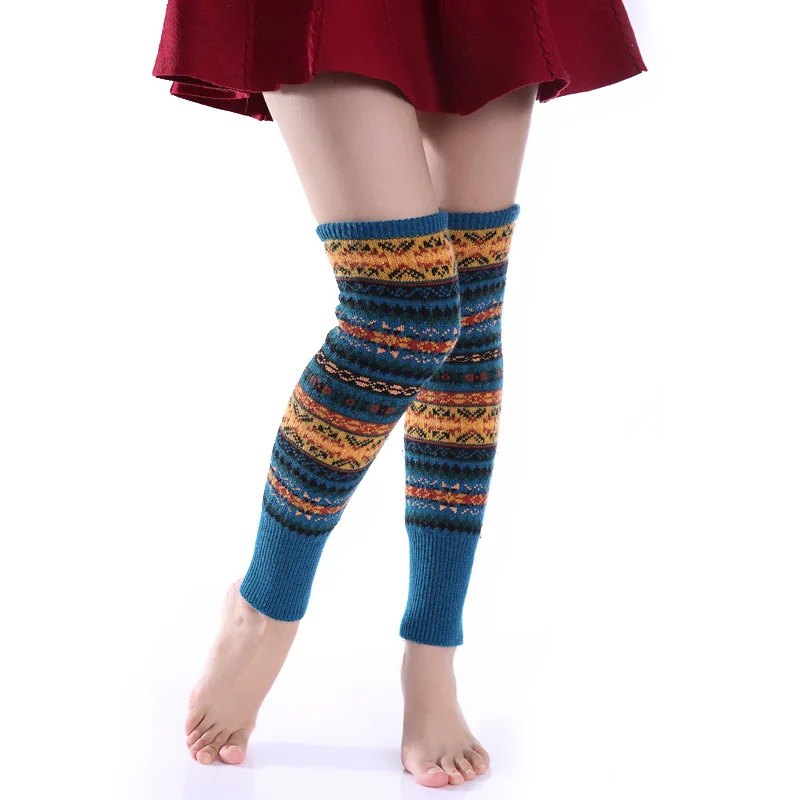 2021 winter for women wool to knit socks leg warmers that cover shoes striped brown knee leg warmer thigh high long Legwarmers