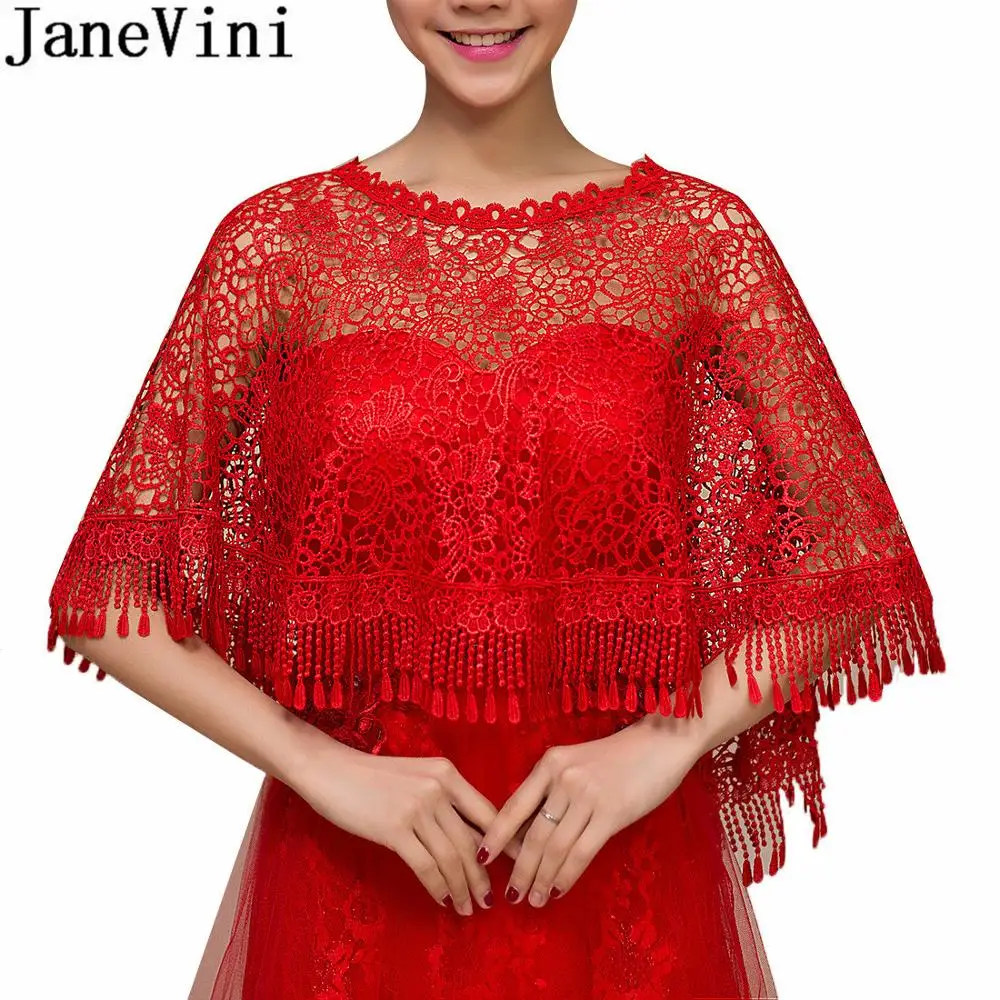 

JaneVini Womens Gorgeous Bridal Cape Shoulder Bolero Red Wedding Formal Evening Floral Lace Wraps and Shawls Shrug Female Jacket