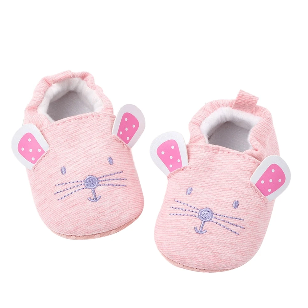 Autumn Baby Boy Girl First Walkers Winter Warm Cute Soft Soled Cartoon Mouse Knitted Sneaker Walking Cradle Prewalker 0-18M