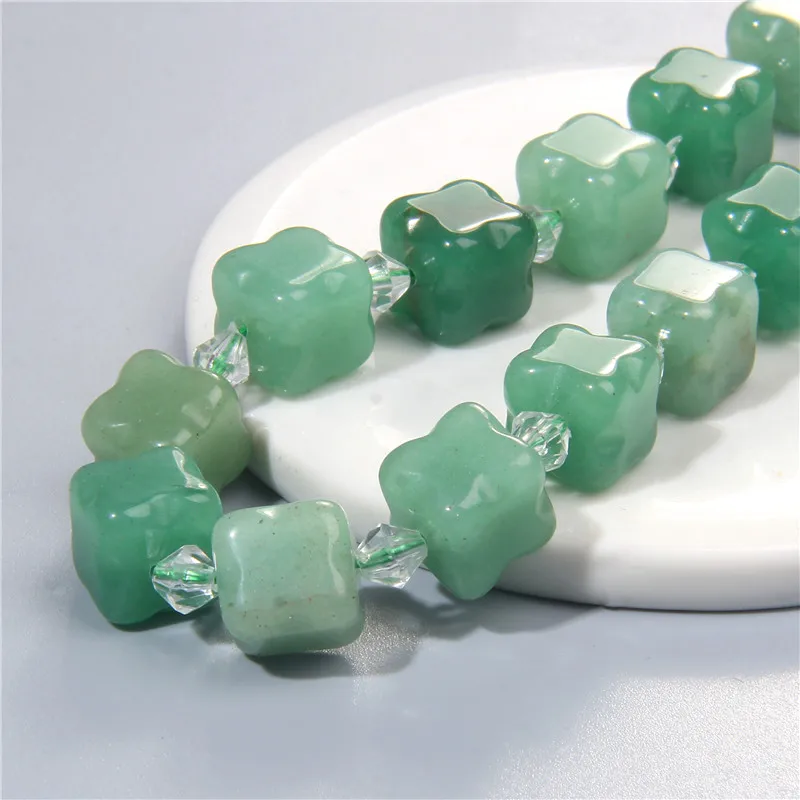 12mm Four Leaf Clover Beads Natural Quartz Stone Cube Beads Loose Flower Beads Charms For Jewelry Making DIY Bracelet Craft