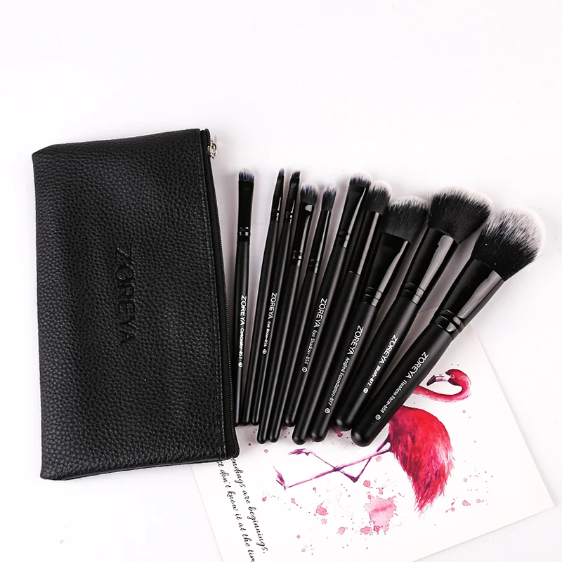 ZOREYA 2/4/6/10Pcs Black Classic Makeup Brushes High Quality Synthetic Hair Make Up Brush Set Foundation Powder Concealer Eye Sh