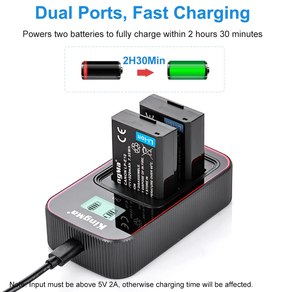 KingMa Rechargeable LP-E10 Battery USB LCD Dual Charger For Canon EOS 1500D 1300D 1200D 1100D 3000D 4000D KISS X70 X80 Camera