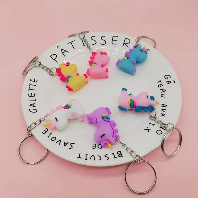 Cartoon Mini 4cm Color Unicorn Keychain Three-dimensional Unicorn Doll Bag Pendant Creative Gift