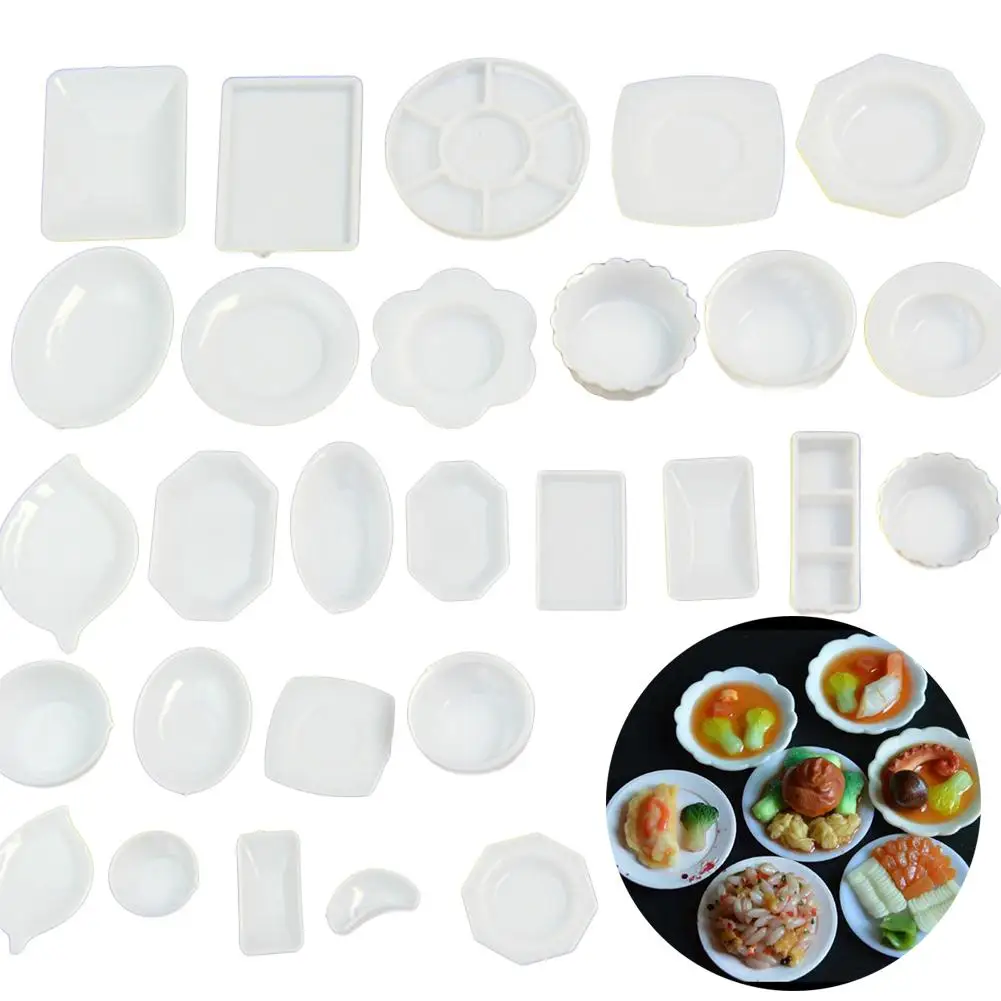 33Pcs/Set 1/12 Dollhouse Resin Clear Miniature Plate Dish Kitchen Tableware Toy Plates Doll Kitchen Toys New