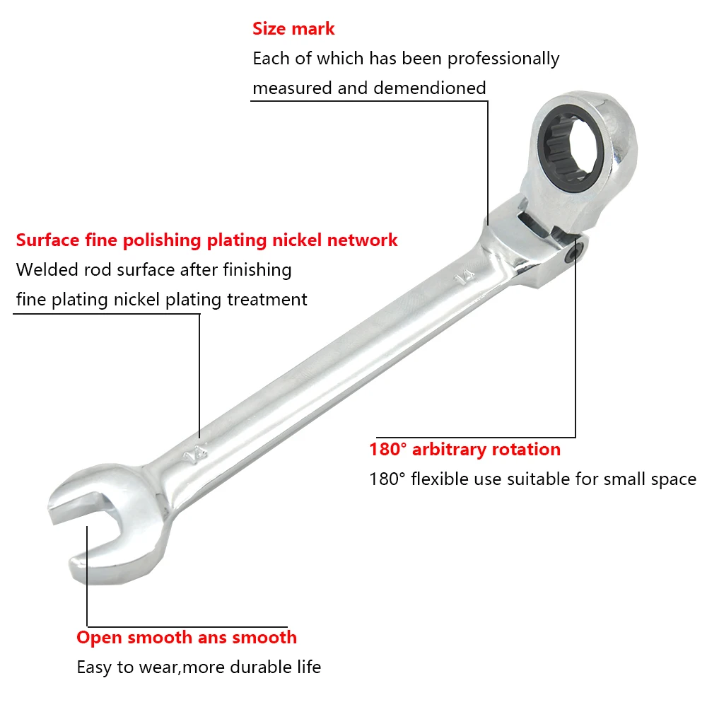 Ratchet Wrench Flexible Head Combination Torque Dual-use Car Hand Repair tools Multitool Keys Chrome Vanadium Steel Spanner