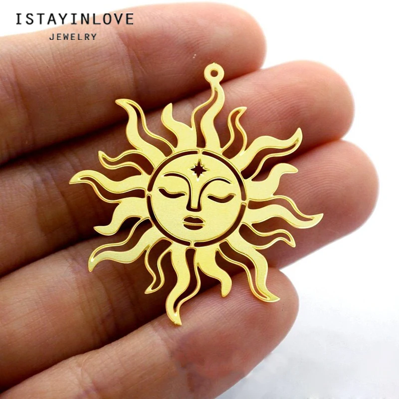 Handmade Jewelry Making Supplies Pendant Sun Face Laser Cut Metal Raw Brass Charms For DIY Necklace Earrings 1315