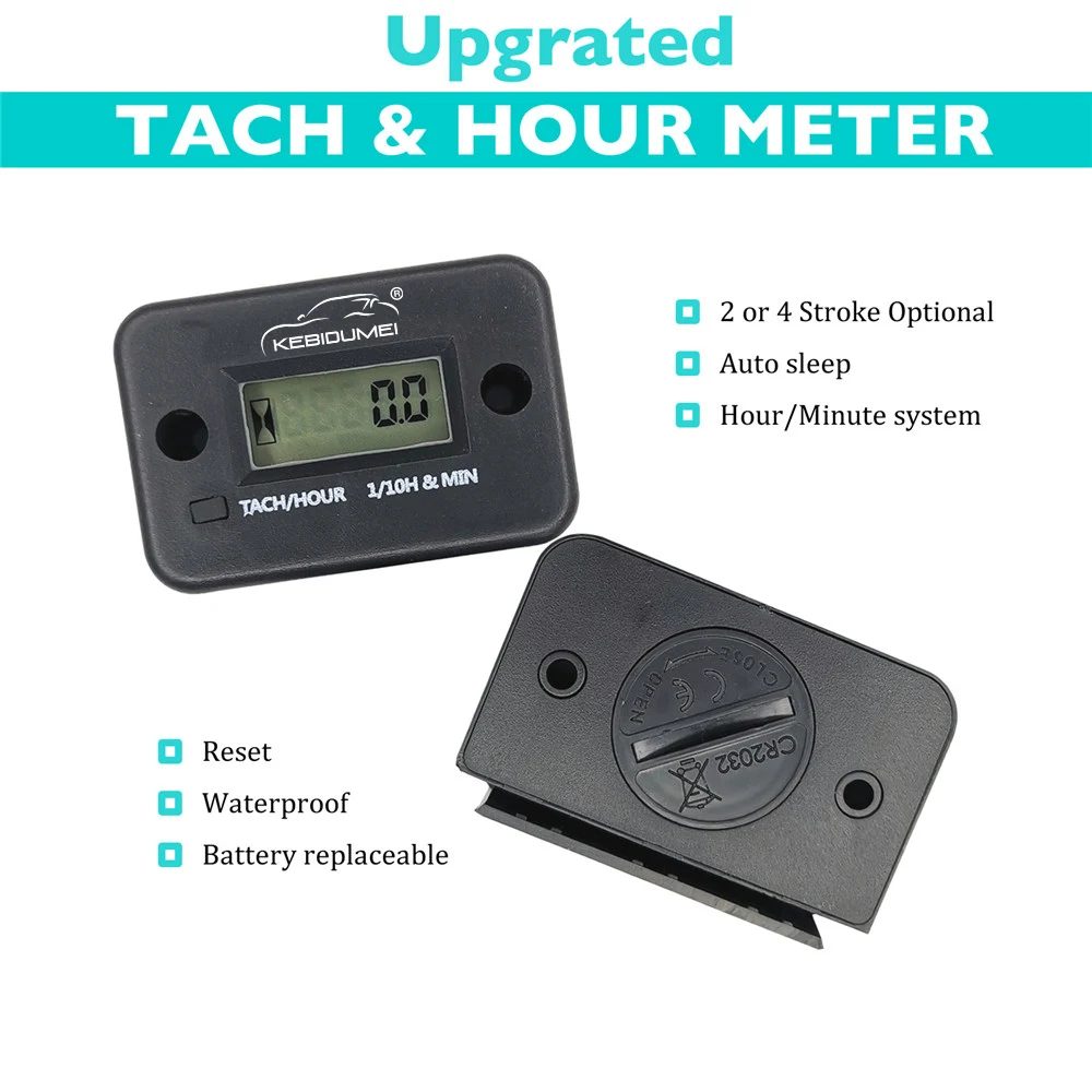 Upgrated Digital Vibration Tachometer Hour Meter Waterproof Engine Gauge LCD Display Reset Auto Sleep with Replacable Battery