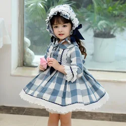 Children Cute Dress Girl Lolita Princess Ball Gown Long Sleeve College Baby Kids Dresses infant Vintage Plaid Robe  Vestidos