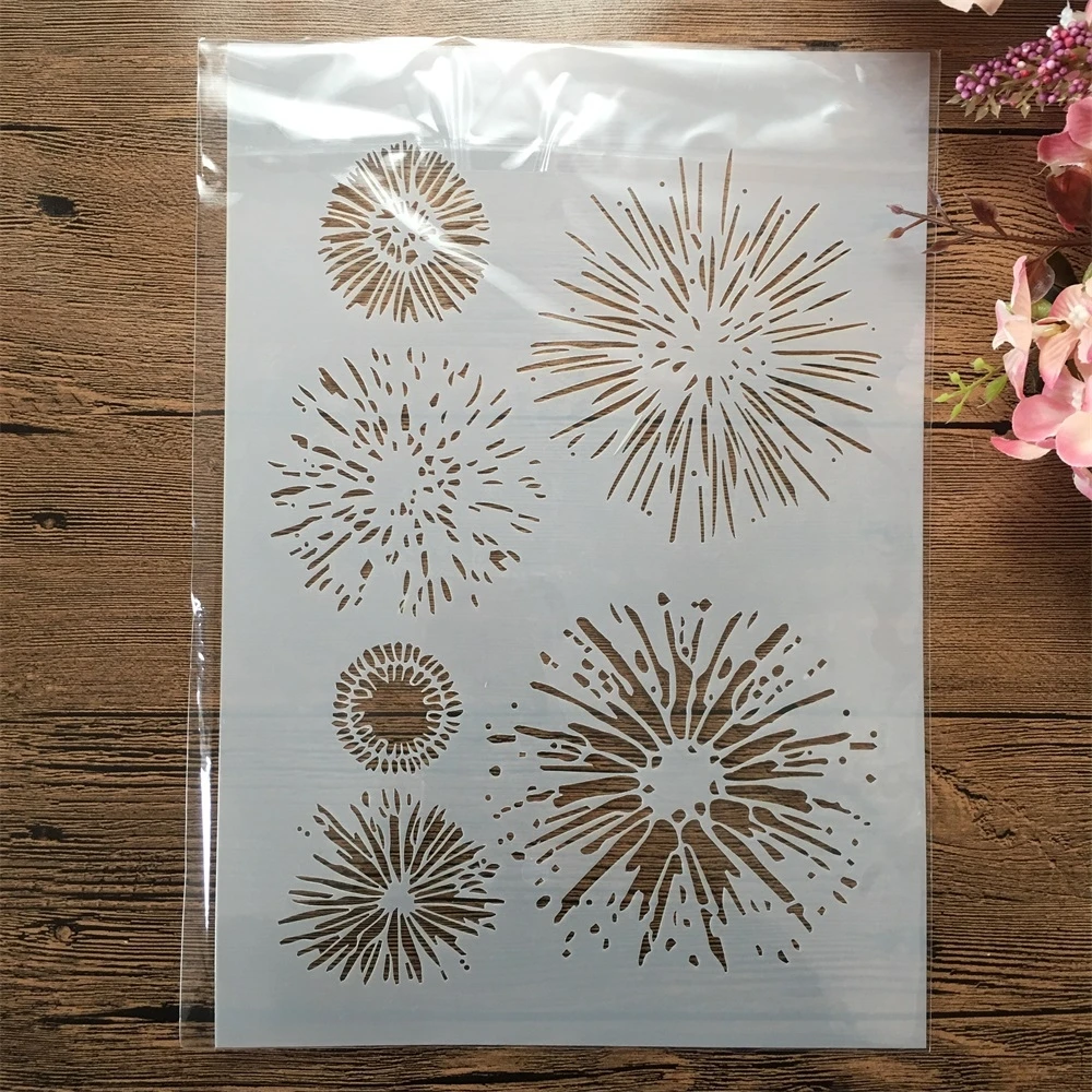 A4 29cm Firework Flowers DIY Layering Stencils Wall Painting Scrapbook Coloring Embossing Album Decorative Template