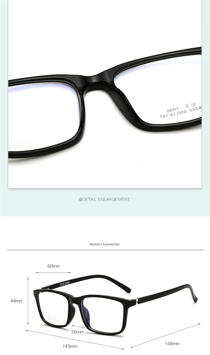 Große quadratische Brille für Kurzsichtige, Damen und Herren, modisch, Anti-Blaulicht, TR90, Korrektionsbrille 0 -0,5 -0,75 -1,0 bis -6,0 – Detail 4
