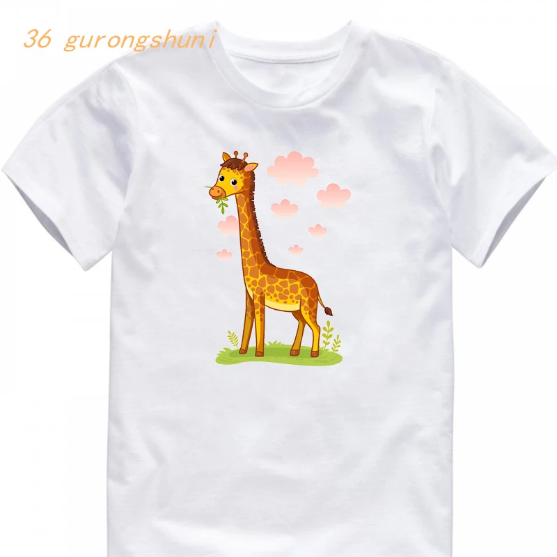 

funny tshirt girl-clothing cute cartoon t shirt girls animal giraffe kids clothes boys t shirts children t-shirts free shipping