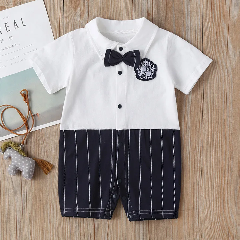 Newborn Baby Romper 2022 Summer Short Sleeves Bowtie Dot Baby Clothes Little Gentle Man Baby Boy Jumpsuit  Baby Clothes1 Piece